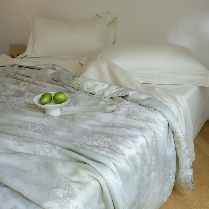 91家纺网 家纺一手货源 找家纺 禾时 2025新款60支奥地利进口兰精天丝数码印花夏被空调被夏凉被薄被子 知槿-绿