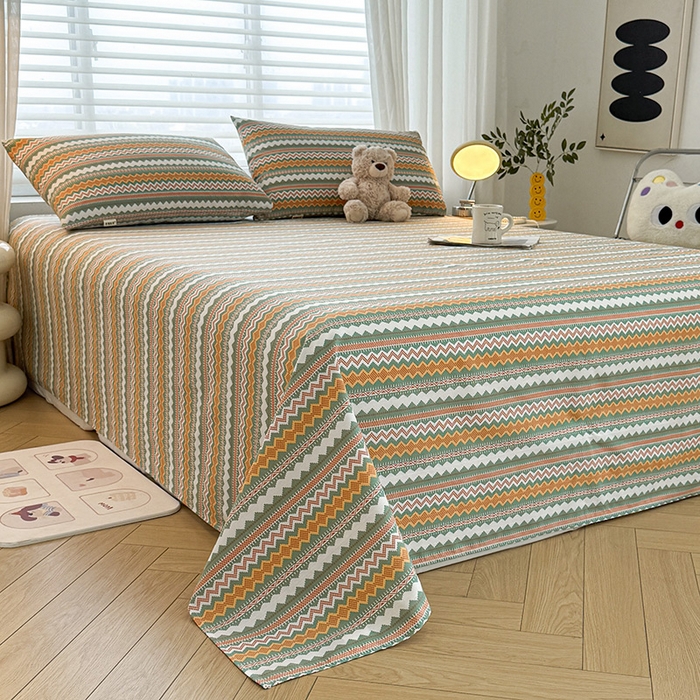 91家纺网 家纺一手货源 找家纺 （总）红日子纺织品 2025新款直播热卖原棉提花锻条老粗布印花床单三件套