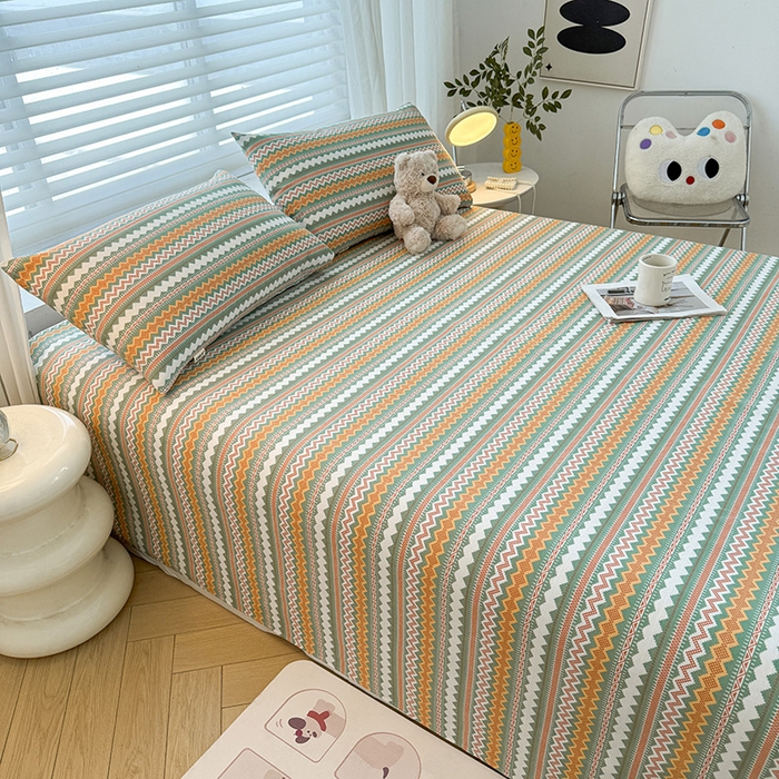 91家纺网 家纺一手货源 找家纺 （总）红日子纺织品 2025新款直播热卖原棉提花锻条老粗布印花床单三件套