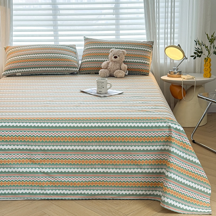 91家纺网 家纺一手货源 找家纺 （总）红日子纺织品 2025新款直播热卖原棉提花锻条老粗布印花床单三件套