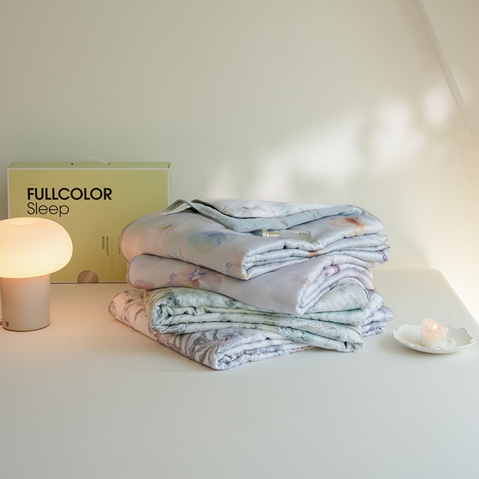 91家纺网 家纺一手货源 找家纺 禾时 2025新款60支奥地利进口兰精天丝数码印花夏被空调被夏凉被薄被子 组合+包装图仅供参考