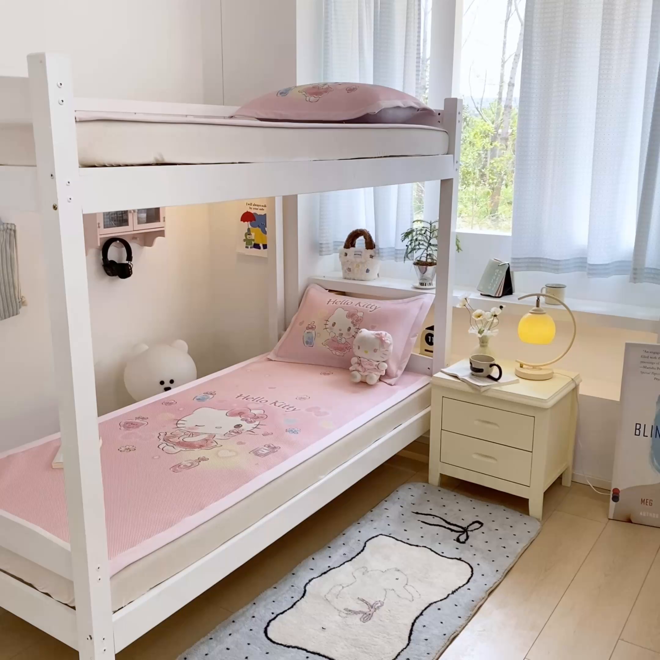 91家纺网 家纺一手货源 找家纺 蓝邻家纺 2025新款学生专用印花冰藤席 梦幻kitty猫