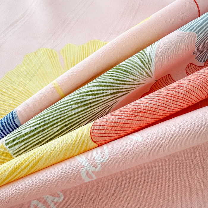 91家纺网 家纺一手货源 找家纺 红日子纺织品 2025新款直播热卖原棉提花锻条老粗布印花床单三件套 银杏叶