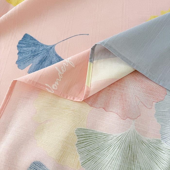 91家纺网 家纺一手货源 找家纺 红日子纺织品 2025新款直播热卖原棉提花锻条老粗布印花床单三件套 银杏叶