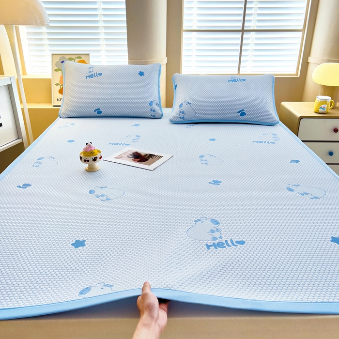 找底底家纺 2025新款直播A类冰豆豆软席可机洗空调席子凉席三件套 卡皮巴拉-天蓝