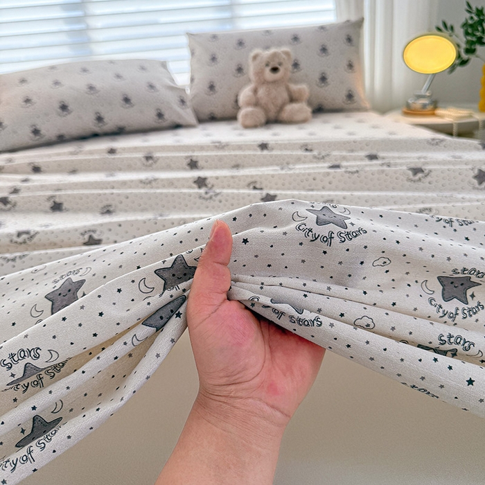 91家纺网 家纺一手货源 找家纺 红日子纺织品 2025新款直播热卖原棉提花锻条老粗布印花床单三件套 星晴