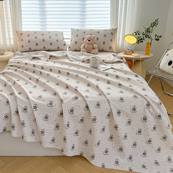 91家纺网 家纺一手货源 找家纺 红日子纺织品 2025新款直播热卖原棉提花锻条老粗布印花床单三件套 星晴