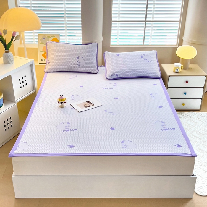 91家纺网 家纺一手货源 找家纺 找底底家纺 2025新款直播A类冰豆豆软席可机洗空调席子凉席三件套 卡皮巴拉-黛紫