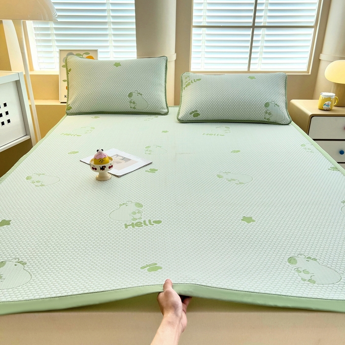 找底底家纺 2025新款直播A类冰豆豆软席可机洗空调席子凉席三件套 卡皮巴拉-草绿