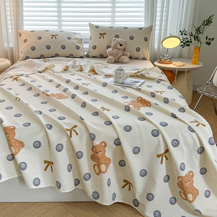 91家纺网 家纺一手货源 找家纺 红日子纺织品 2025新款直播热卖原棉提花锻条老粗布印花床单三件套 欢乐熊