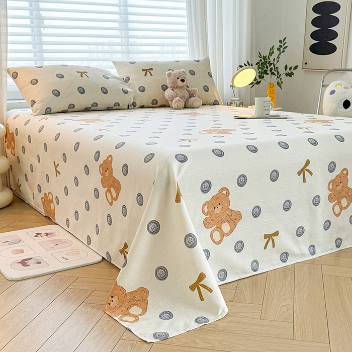 91家纺网 家纺一手货源 找家纺 红日子纺织品 2025新款直播热卖原棉提花锻条老粗布印花床单三件套 欢乐熊