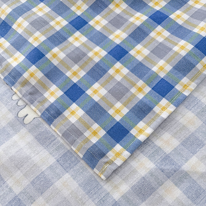 91家纺网 家纺一手货源 找家纺 红日子纺织品 2025新款直播热卖原棉提花锻条老粗布印花床单三件套 蓝格