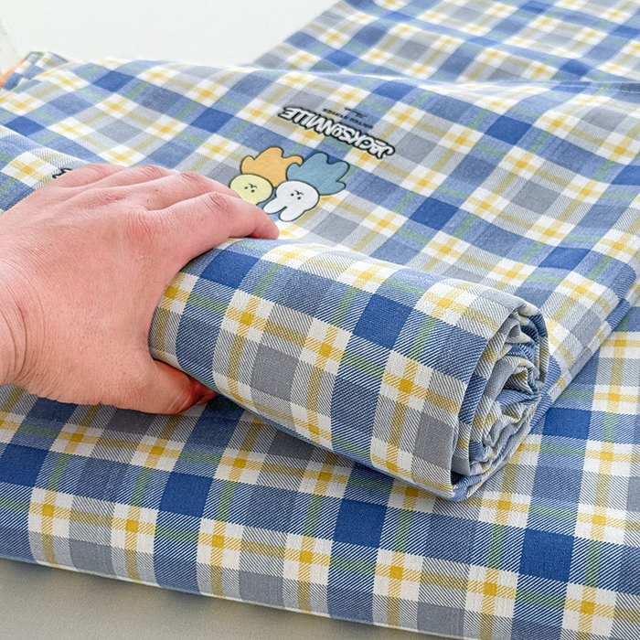 91家纺网 家纺一手货源 找家纺 红日子纺织品 2025新款直播热卖原棉提花锻条老粗布印花床单三件套 蓝格