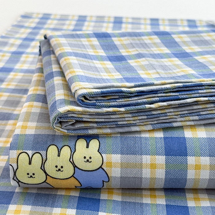 91家纺网 家纺一手货源 找家纺 红日子纺织品 2025新款直播热卖原棉提花锻条老粗布印花床单三件套 蓝格