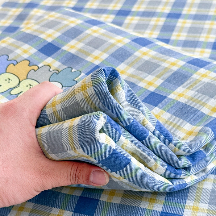 91家纺网 家纺一手货源 找家纺 红日子纺织品 2025新款直播热卖原棉提花锻条老粗布印花床单三件套 蓝格