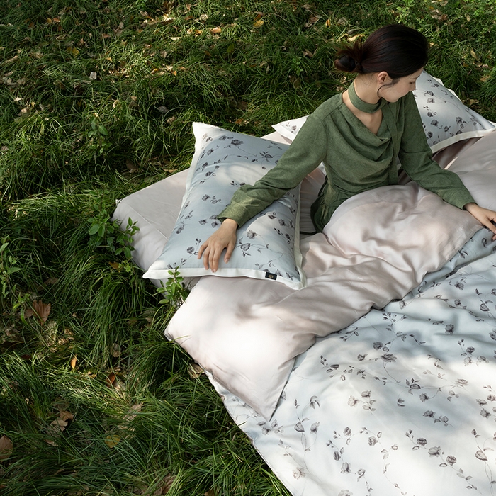 禾时 2025新款60S兰精天丝数码印花四件套 幽幽暗香绿