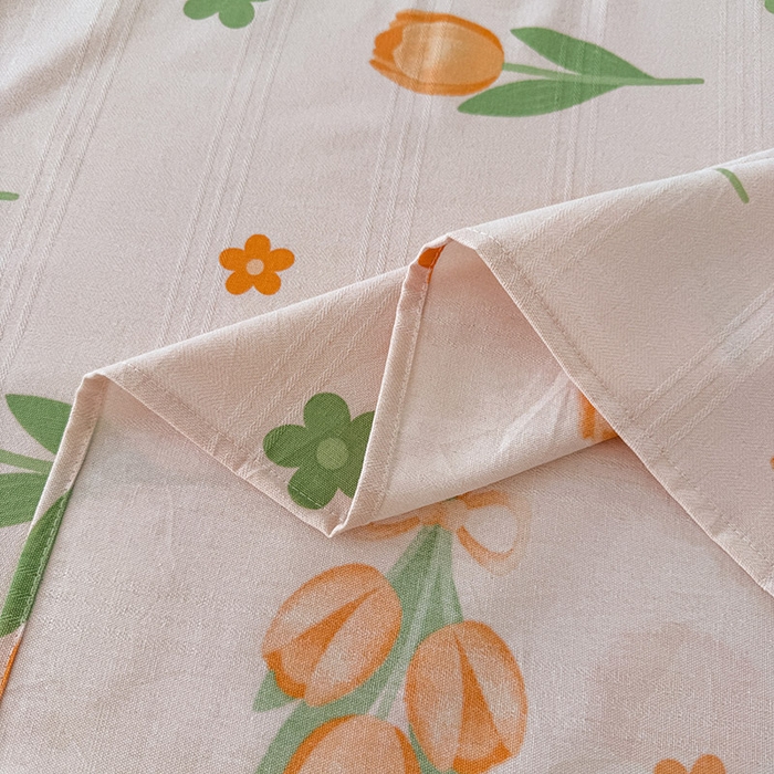 91家纺网 家纺一手货源 找家纺 红日子纺织品 2025新款直播热卖原棉提花锻条老粗布印花床单三件套 花香四溢