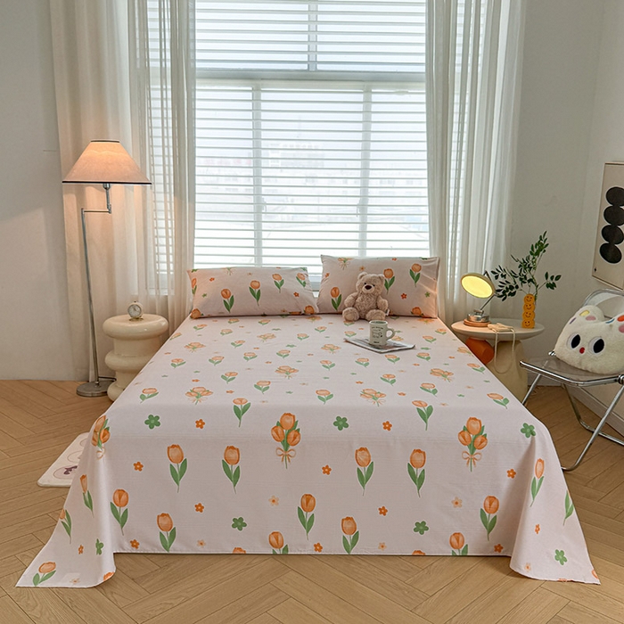 91家纺网 家纺一手货源 找家纺 红日子纺织品 2025新款直播热卖原棉提花锻条老粗布印花床单三件套 花香四溢