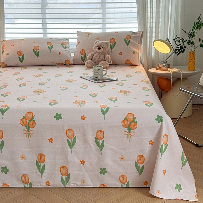 91家纺网 家纺一手货源 找家纺 红日子纺织品 2025新款直播热卖原棉提花锻条老粗布印花床单三件套 花香四溢