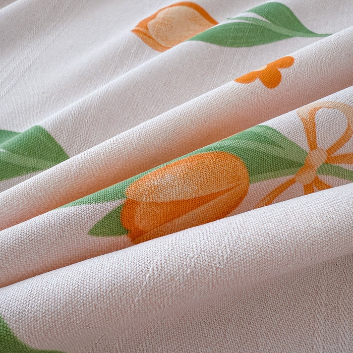 91家纺网 家纺一手货源 找家纺 红日子纺织品 2025新款直播热卖原棉提花锻条老粗布印花床单三件套 花香四溢