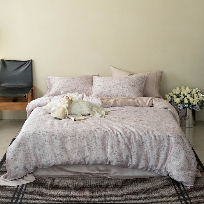 91家纺网 家纺一手货源 找家纺 禾时 2025新款60S兰精天丝数码印花四件套 安夏-粉