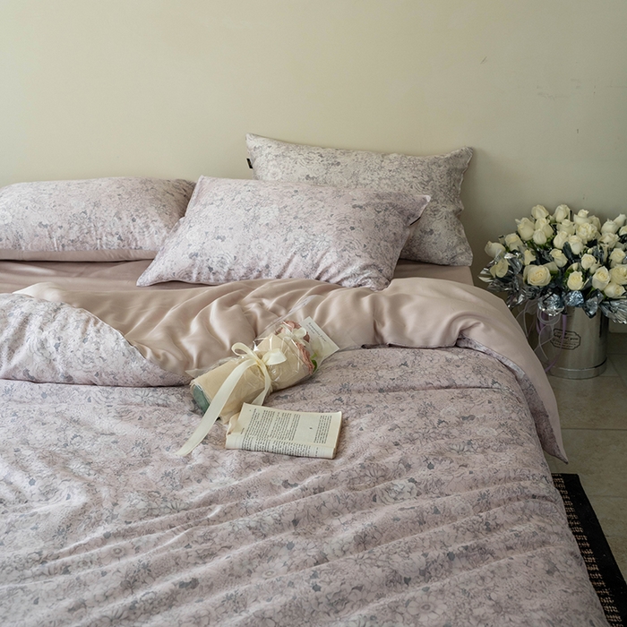 91家纺网 家纺一手货源 找家纺 禾时 2025新款60S兰精天丝数码印花四件套 安夏-粉