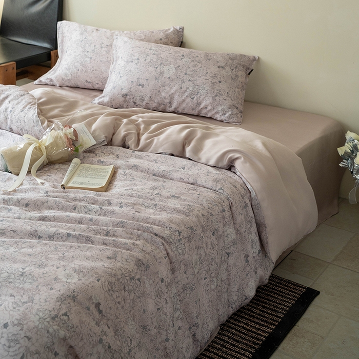 91家纺网 家纺一手货源 找家纺 禾时 2025新款60S兰精天丝数码印花四件套 安夏-粉