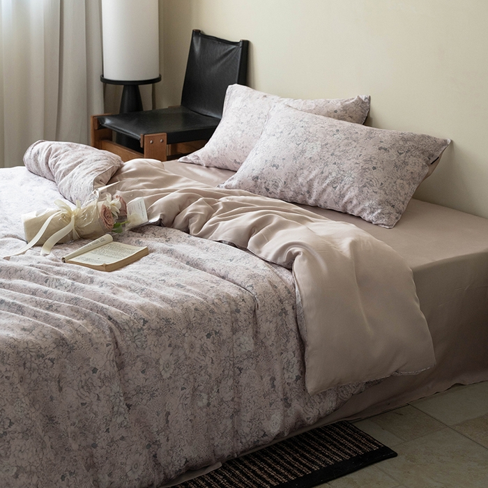 91家纺网 家纺一手货源 找家纺 禾时 2025新款60S兰精天丝数码印花四件套 安夏-粉