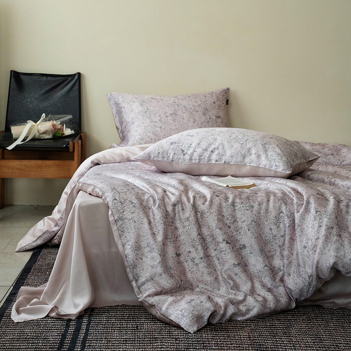 91家纺网 家纺一手货源 找家纺 禾时 2025新款60S兰精天丝数码印花四件套 安夏-粉