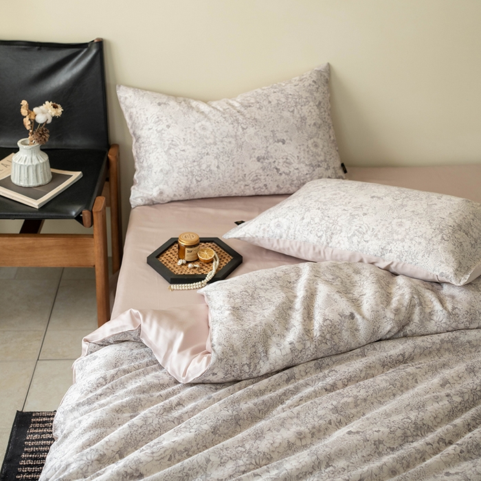 91家纺网 家纺一手货源 找家纺 禾时 2025新款60S兰精天丝数码印花四件套 安夏-灰