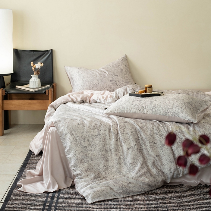 91家纺网 家纺一手货源 找家纺 禾时 2025新款60S兰精天丝数码印花四件套 安夏-灰