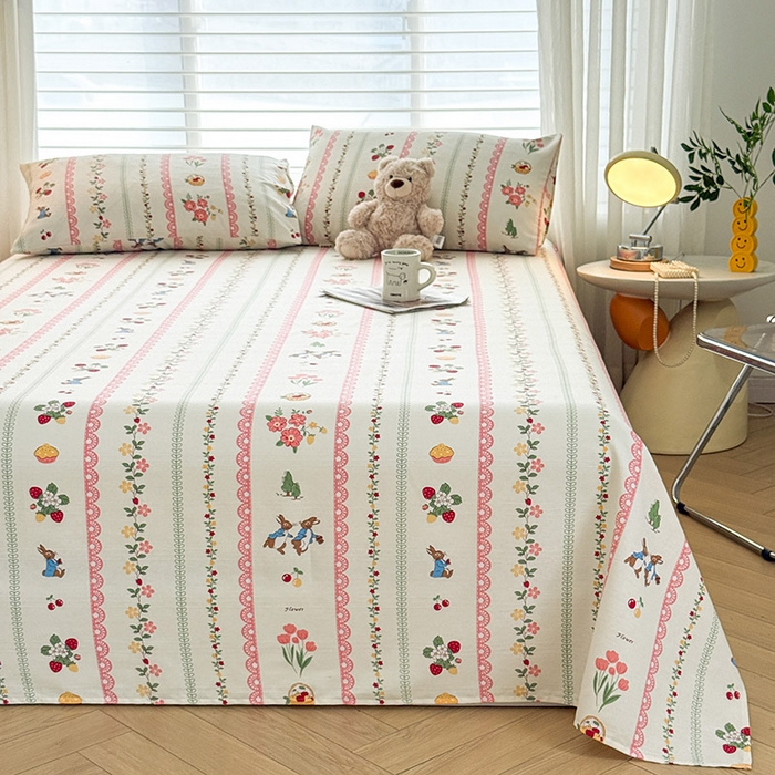 91家纺网 家纺一手货源 找家纺 红日子纺织品 2025新款直播热卖原棉提花锻条老粗布印花床单三件套 欢乐颂