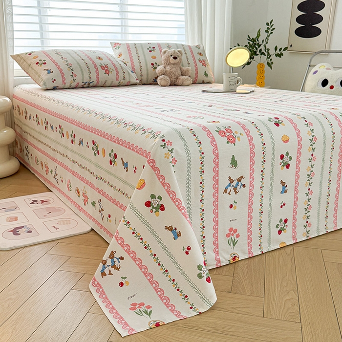 91家纺网 家纺一手货源 找家纺 红日子纺织品 2025新款直播热卖原棉提花锻条老粗布印花床单三件套 欢乐颂