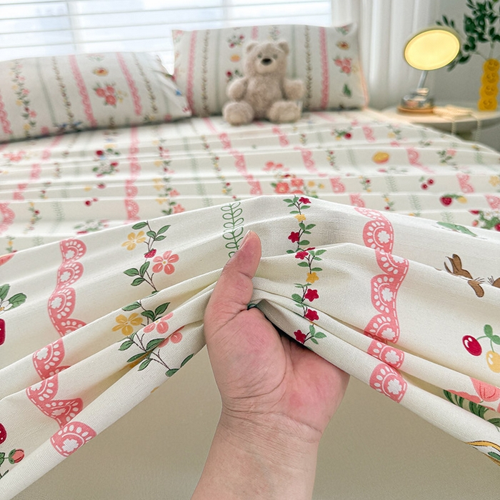 91家纺网 家纺一手货源 找家纺 红日子纺织品 2025新款直播热卖原棉提花锻条老粗布印花床单三件套 欢乐颂