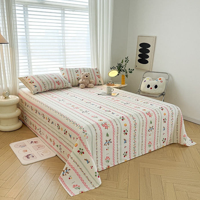 91家纺网 家纺一手货源 找家纺 红日子纺织品 2025新款直播热卖原棉提花锻条老粗布印花床单三件套 欢乐颂