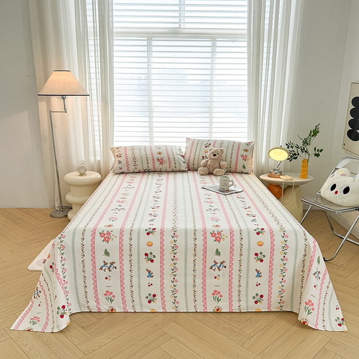 91家纺网 家纺一手货源 找家纺 红日子纺织品 2025新款直播热卖原棉提花锻条老粗布印花床单三件套 欢乐颂