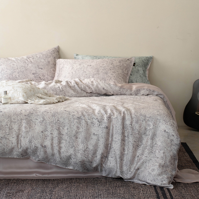 91家纺网 家纺一手货源 找家纺 禾时 2025新款60S兰精天丝数码印花四件套 安夏-灰