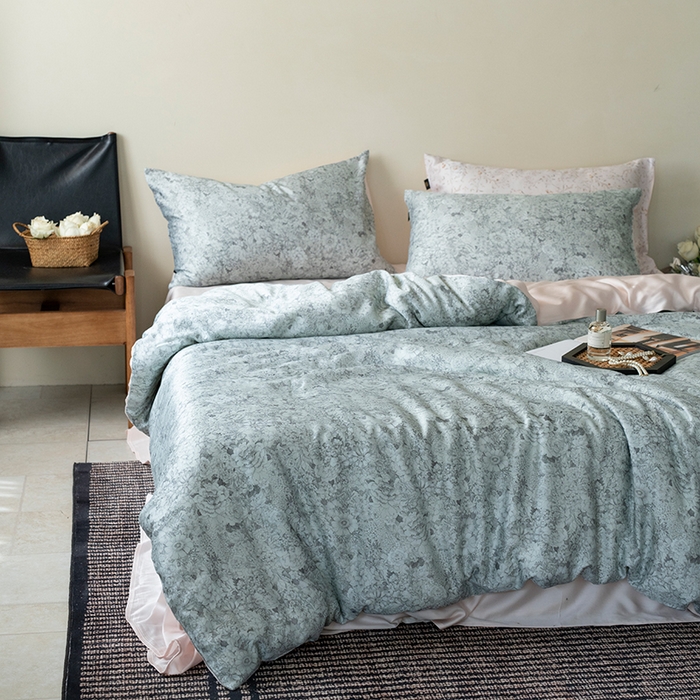 91家纺网 家纺一手货源 找家纺 禾时 2025新款60S兰精天丝数码印花四件套 安夏-绿