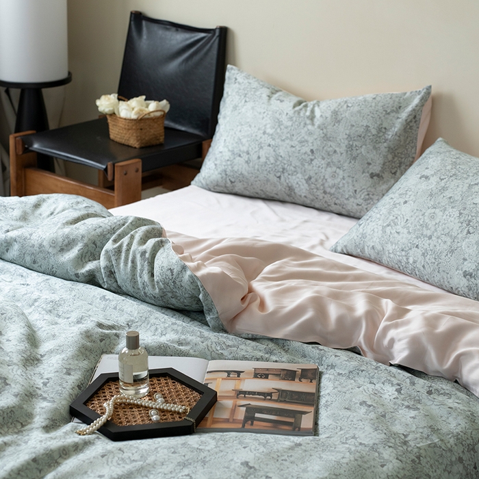 91家纺网 家纺一手货源 找家纺 禾时 2025新款60S兰精天丝数码印花四件套 安夏-绿