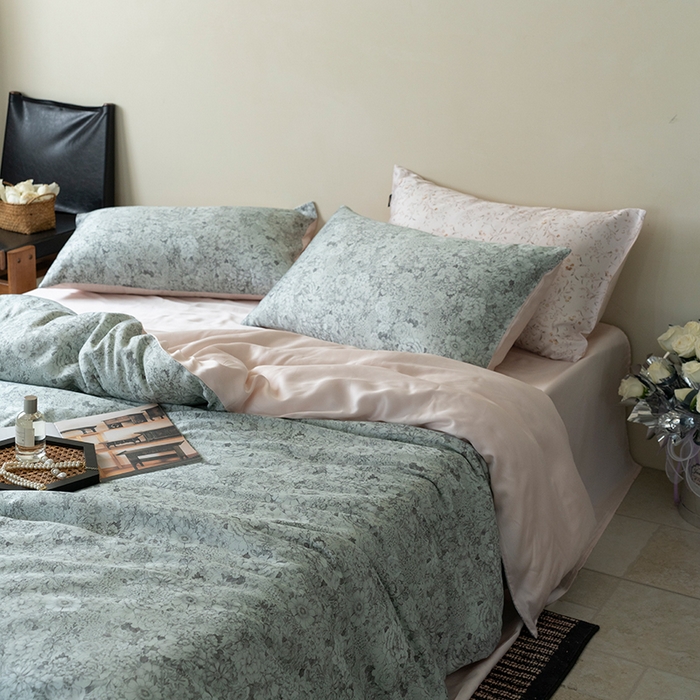 91家纺网 家纺一手货源 找家纺 禾时 2025新款60S兰精天丝数码印花四件套 安夏-绿