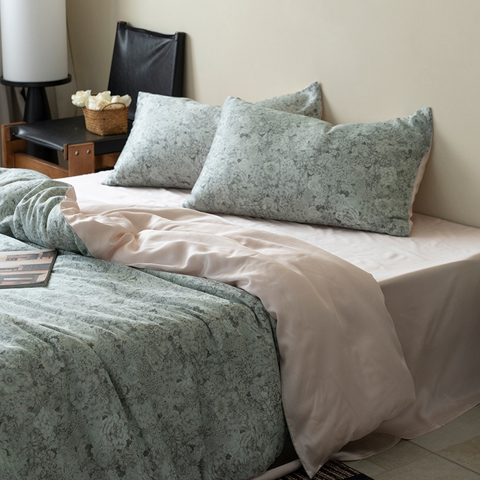 91家纺网 家纺一手货源 找家纺 禾时 2025新款60S兰精天丝数码印花四件套 安夏-绿