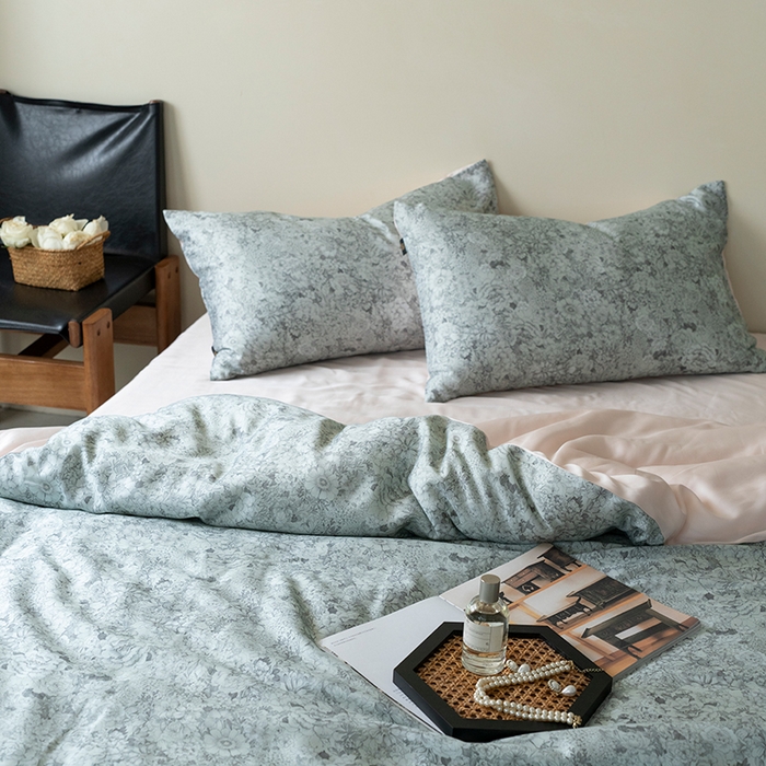 91家纺网 家纺一手货源 找家纺 禾时 2025新款60S兰精天丝数码印花四件套 安夏-绿