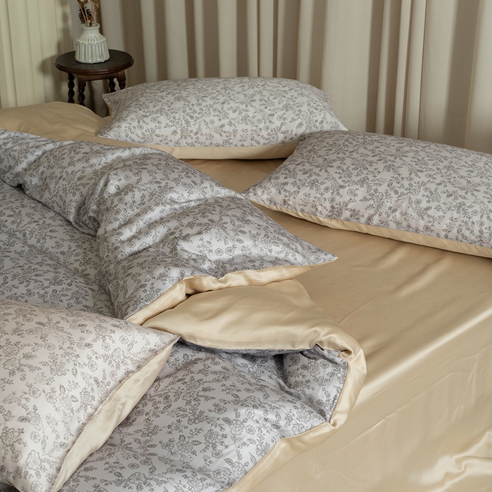 91家纺网 家纺一手货源 找家纺 禾时 2025新款60S兰精天丝数码印花四件套 花未央-灰