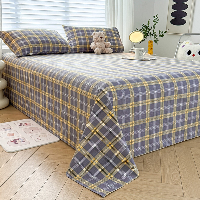 91家纺网 家纺一手货源 找家纺 红日子纺织品 2025新款直播热卖原棉提花锻条老粗布印花床单三件套 灰格