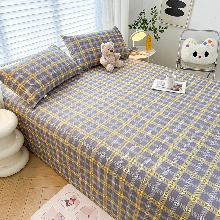 91家纺网 家纺一手货源 找家纺 红日子纺织品 2025新款直播热卖原棉提花锻条老粗布印花床单三件套 灰格