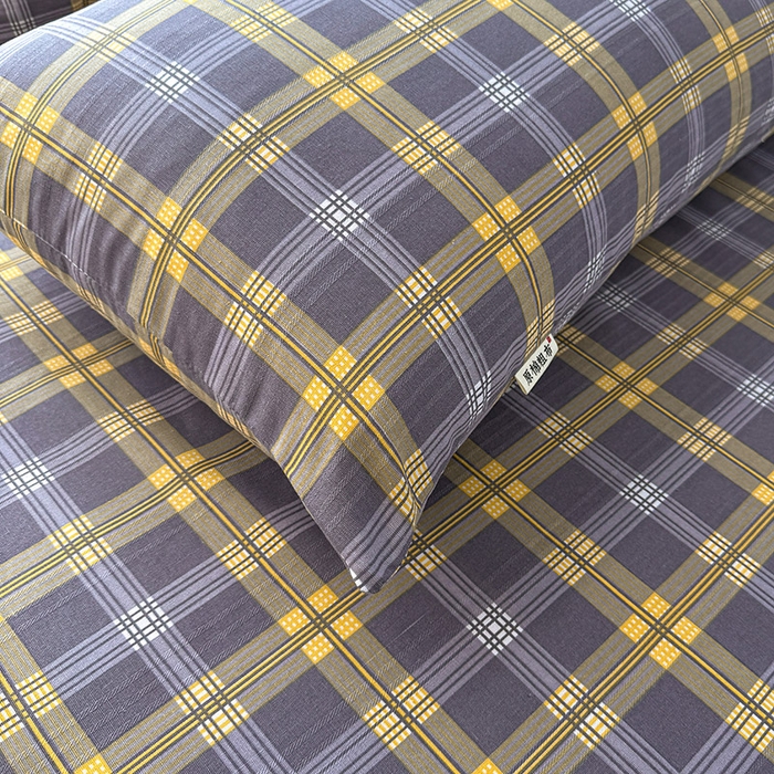 91家纺网 家纺一手货源 找家纺 红日子纺织品 2025新款直播热卖原棉提花锻条老粗布印花床单三件套 灰格