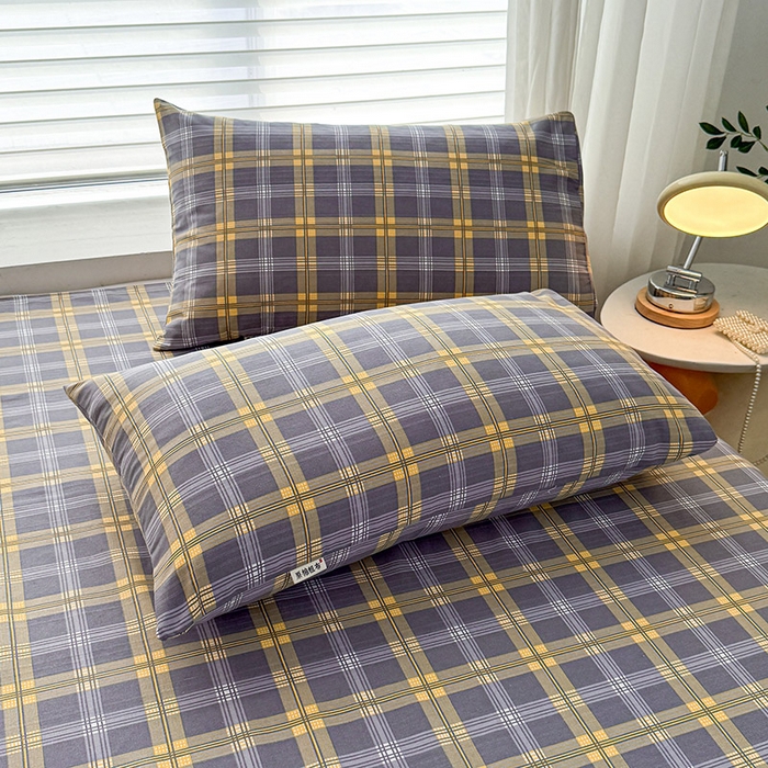 91家纺网 家纺一手货源 找家纺 红日子纺织品 2025新款直播热卖原棉提花锻条老粗布印花床单三件套 灰格