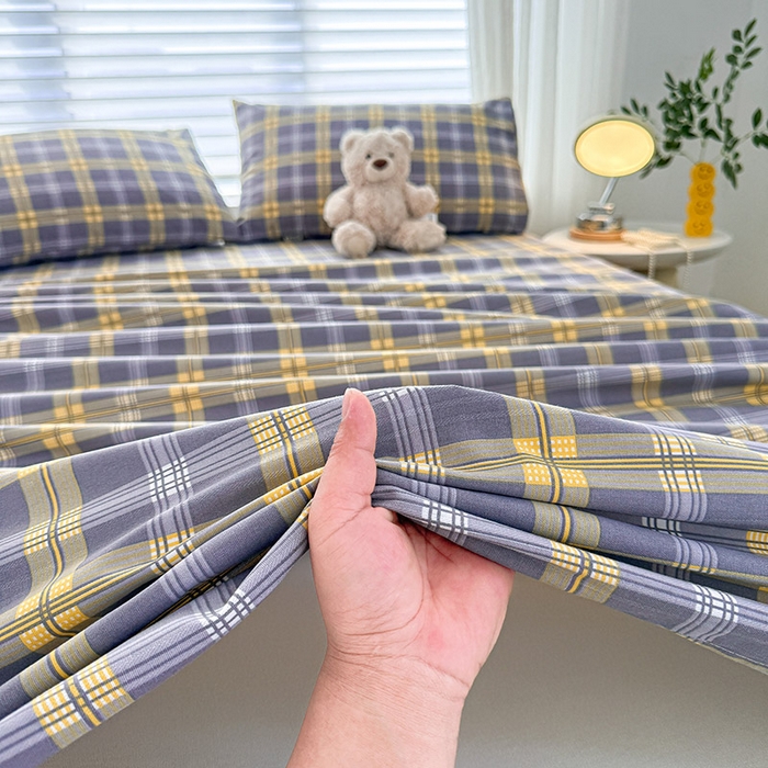 91家纺网 家纺一手货源 找家纺 红日子纺织品 2025新款直播热卖原棉提花锻条老粗布印花床单三件套 灰格