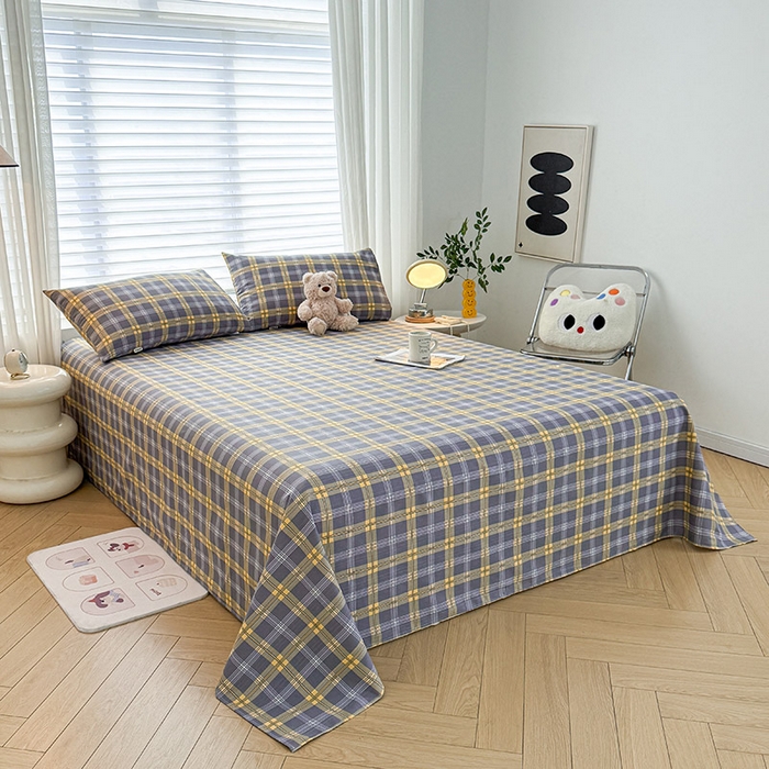 91家纺网 家纺一手货源 找家纺 红日子纺织品 2025新款直播热卖原棉提花锻条老粗布印花床单三件套 灰格