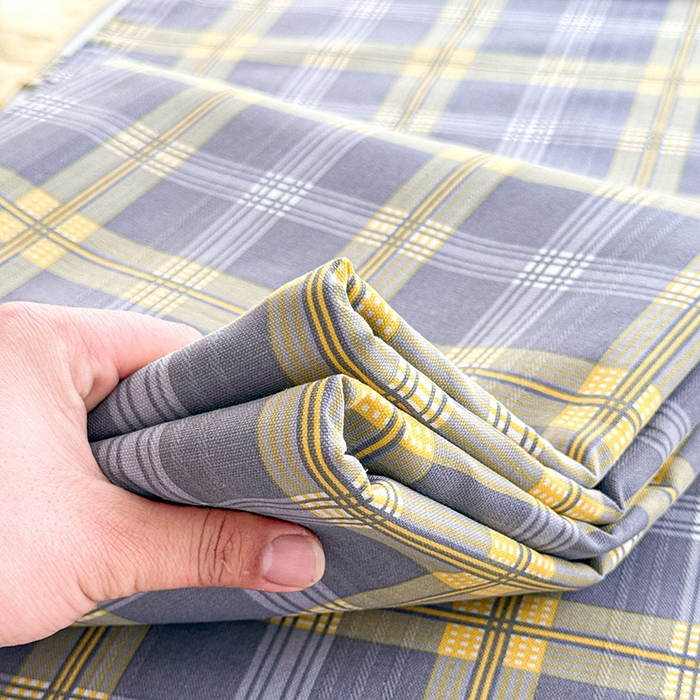 91家纺网 家纺一手货源 找家纺 红日子纺织品 2025新款直播热卖原棉提花锻条老粗布印花床单三件套 灰格